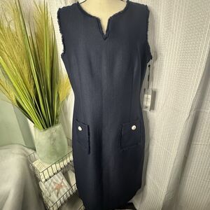 NEW Karl Lagerfeld Paris Womens 12 Blue Sleeveless Tonal Tweed Pocket Dress